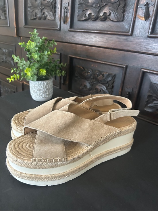 Marc Fisher Shoes - Marc Fisher Beige Suede Espadrille Platform Sandals
